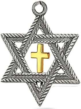 Messianic Antique Silvertone, Star Of David With 14KT Goldtone Cross Charm. Hypoallergenic-Safe, No Nickel, Lead, Or Cadmium In The Metal. Comes With Jump Ring Attached. Charm Size 7/8 X 7/8 Inch.