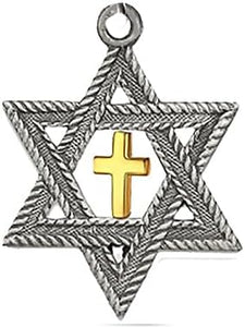 Messianic Antique Silvertone, Star Of David With 14KT Goldtone Cross Charm. Hypoallergenic-Safe, No Nickel, Lead, Or Cadmium In The Metal. Comes With Jump Ring Attached. Charm Size 7/8 X 7/8 Inch.