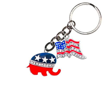 Trump, Republican Genuine Austrian Crystal Red, White, And Blue Elephant, Genuine Austrian Cut Crystal American Flag Key Chain. What A Great Gift For Yourself, Or Someone Special.Hypoallergenic