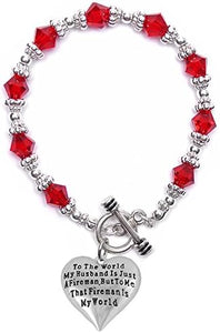 My Firefighter is My World, Wife Bracelet, Hypoallergenic, Safe-Nickel, Lead, Cadmium Free