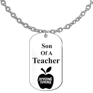 Son Of A Teacher, Dog Tag On A Adjustable Silvertone Cable Chain Necklace. 18-21 Inches. What A Great Gift For Yourself, Or Somebody Special. Beautiful Premium Quality, Silvertone Finish. Hypoall