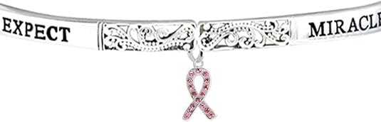 Expect Miracles, Breast Cancer, The Original Hypoallergenic, Safe-Nickel, Lead, Cadmium Free, Adjustable Stretch Bracelet