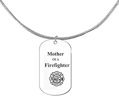 Mother Of A Firefighter Dog Tag On A Adjustable Silvertone Snake Chain Necklace. 18-21 Inches. What A Great Gift For Yourself, Or Somebody Special.