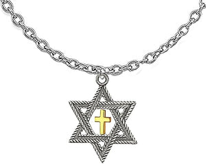 Messianic,Christian, Jewish Silvertone Star Of David, Gold Cross, Very Small Necklace, 12 Inches To Average, 15 Inches, Hypoallergenic, No Nickel, Lead, Cadmium In The Metal ©2024