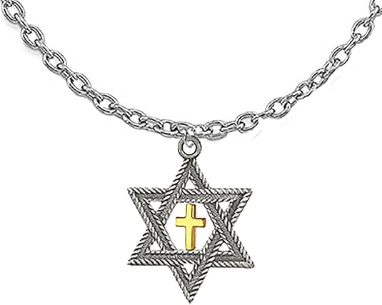 Messianic,Christian, Jewish Silvertone Star Of David, Gold Cross, Very Small Necklace, 12 Inches To Average, 15 Inches, Hypoallergenic, No Nickel, Lead, Cadmium In The Metal ©2024