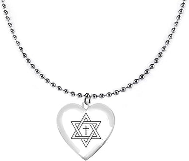 Messianic, Star Of David With A Floating Cross In It. On A Beautiful Heart Suspended On A Ball Chain Necklace, Hypoallergenic, No Nickel, Lead, Cadmium ©2022, Large, Silver, Carnelian