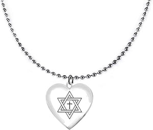 Messianic, Star Of David With A Floating Cross In It. On A Beautiful Heart Suspended On A Ball Chain Necklace, Hypoallergenic, No Nickel, Lead, Cadmium ©2022, Large, Silver, Carnelian