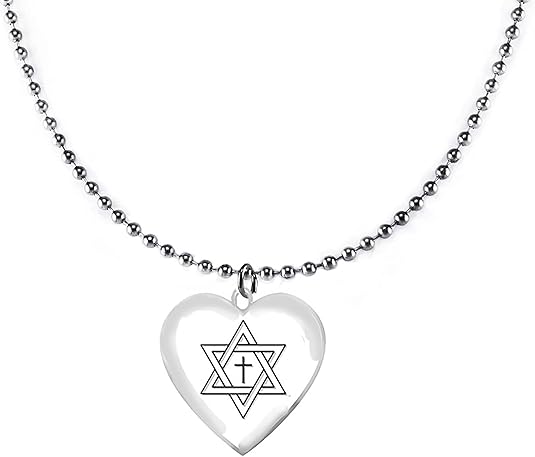 Messianic, Star Of David With A Floating Cross In It. On A Beautiful Heart Suspended On A Ball Chain Necklace, Hypoallergenic, No Nickel, Lead, Cadmium ©2022, Large, Silver, Carnelian