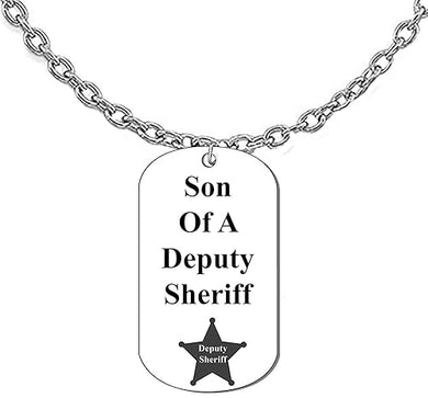 Son Of A Deputy Sheriff, Dog Tag On A Silvertone Cable Chain Necklace. 18-21 Inches. What A Great Gift For Yourself, Or Somebody Special. As A Gift No Worry About What Size They Wear. It Is Adjustab