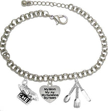 Cooking Jewelry, My Mom, My Joy, My Sunshine, My Heart, Chef Hat, Silverware, Adjustable Bracelet, Hypoallergenic, Safe-Nickel, Lead, Cadmium Free