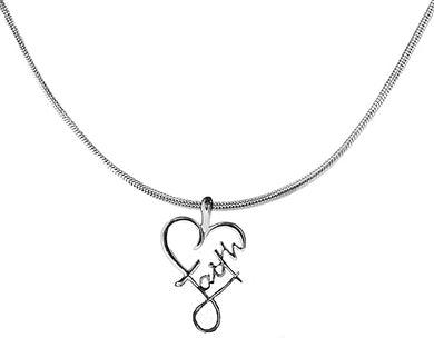 Faith, Cross In A Heart, On A Snake Chain Necklace, Sterling Silver Finish, Hypoallergenic-Safe, Nickel, Lead, Cadmium Free