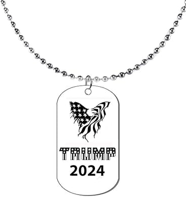 Trump 2024 With Stars, Eagle Flag, Black Dog Tag, On A Ball Chain Necklace, 18 Inches, What A Wonderful Gift For Yourself, Or A Friend.