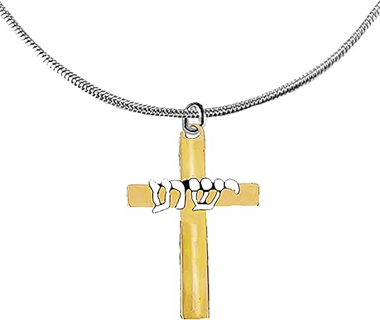 Messianic, Yeshua Beautiful 14KT Goldtone Cross, With Silvertone Yeshua In Hebrew On A Adjustable Silvertone Snake Chain Necklace, Gift Ready, Comes In A Black Velvet Bag. Hypoallergenic-Safe, No Nickel, Lead, Or Cadmium In The Metal©2023