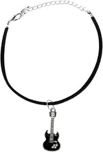 Black Guitar On Black Suede Adjustable Bracelet, Hypoallergenic Safe-Nickel, Lead And Cadmium Free