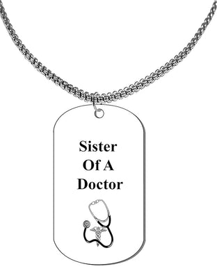 Sister Of A Doctor, On A Adjustable Box Chain Necklace.18-21 Inches. What A Great Gift For Yourself, Or Somebody Special. Beautiful Premium Quality, Silvertone Finish. Hypoallergenic-Safe, No Nickel