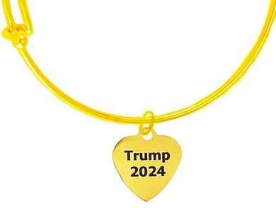 Trump 2024 Gold Heart On A Adjustable Miracle Wire Bracelet, It Will Fit Everyone. What A Great Gift For Yourself, Or Someone Special, Or A Great Donor Gift.Hypoallergenic-Safe, No Nickel,Or Lead