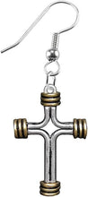 Two Tone Matt Gold and Pewter Cross Fishhook Earrings Hypoallergenic, Safe-Nickel, Lead, And Cadmium Free