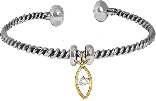 Messianic Christian Fish In 1KT Goldtone, Silvertone Star Of David, Adjustable Bracelet, If you do not believe that this jewelry is beautiful when you receive it, simply return it for a full refund, Large, Silver, Carnelian