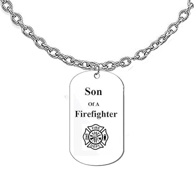 Son Of A Firefighter Dog Tag On A Adjustable Cable Chain Necklace. 9 To 12 Inches. What A Great Gift For Yourself, Or Somebody Special.