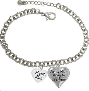 Army, Proud Mom, My Son is My Hero Adjustable Bracelet, Hypoallergenic, Safe-Nickel, Lead, Cadmium Free