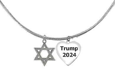Beautiful Designed Antique Star Of David, Trump 2024 Heart, Adjustable Snake Chain Necklace, What A Wonderful Gift For Yourself, Or A Friend, Or A Family Member, Or A Donor Gift