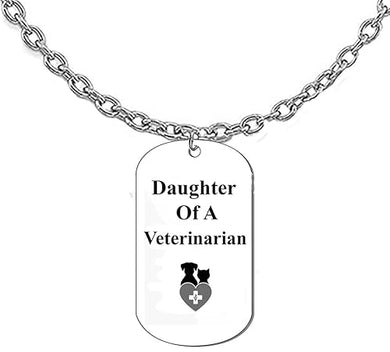 Daughter Of A Veternarian, Dog Tag On A Silvertone Cable Chain Necklace.18-21 Inches. What A Great Gift For Yourself, Or Somebody Special. As A Gift No Worry About What Size They Wear.It Is Adjustable