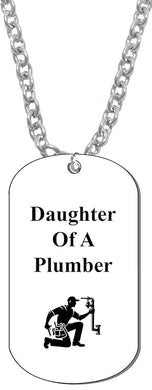 Daughter Of A Plumber Dog Tag On A Cable Chain Necklace. 9-12 Inches. What A Great Gift For Yourself, Or Someone Special. No Worry About What Size They Wear. It Is Adjustable.