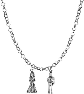 Bride, Holding Bouquet Of Flowers, And Groom, Adjustable 14-21 Inch Rolo Necklace, Nickel, Lead, And Cadmium Free-Hypoallergenic