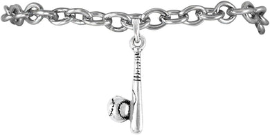 The Perfect Gift, Ball and Bat Charm Bracelet Hypoallergenic, Adjustable, Safe-Nickel, Lead Free