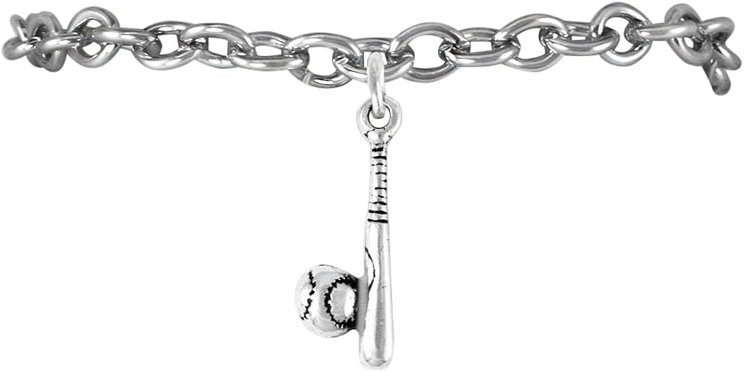 The Perfect Gift, Ball and Bat Charm Bracelet Hypoallergenic, Adjustable, Safe-Nickel, Lead Free