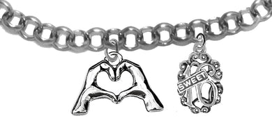 Sweet Sixteen, I Love You, Your Fingers And Hands Make A Heart And Say It All, I Love You,Antique Oval Sweet Sixteen Charm,Adjustable Bracelet.Wonderful Gift For Someone Special.Gift Black Velvet Bag