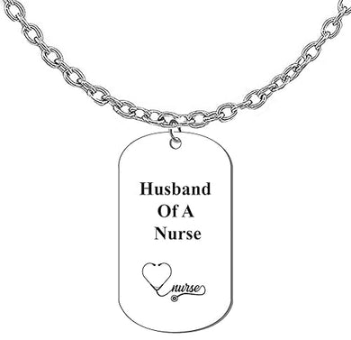 Husband Of A Nurse Dog Tag On A Silvertone Adjustable Cable Chain Necklace. 18-21 Inches. What A Great Gift For Yourself, Or Somebody Special. Beautiful Premium Quality
