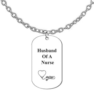 Husband Of A Nurse Dog Tag On A Silvertone Adjustable Cable Chain Necklace. 18-21 Inches. What A Great Gift For Yourself, Or Somebody Special. Beautiful Premium Quality
