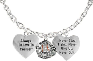 Men's Necklace Crystal Baseball In Glove, Never Stop Trying, Never Give Up Hypoallergenic