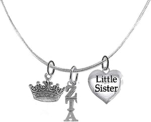Zeta Tau Alpha, LITTLE SISTER, Authorized Sorority Jewelry Manufacturer, Adjustable Lavaliere Necklace, Hypoallergenic, Safe-No Nickel, No Lead, And No Poisonous Cadmium