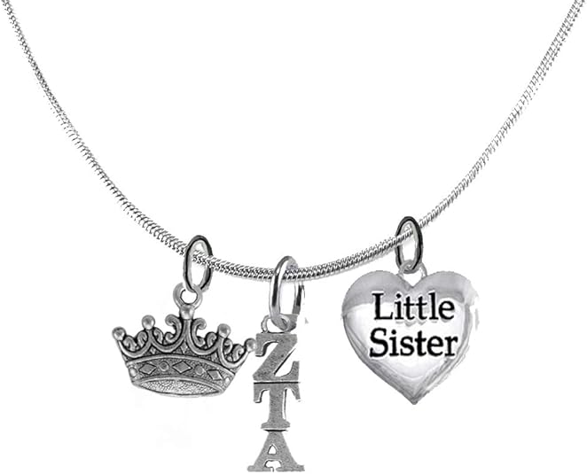 Zeta Tau Alpha, LITTLE SISTER, Authorized Sorority Jewelry Manufacturer, Adjustable Lavaliere Necklace, Hypoallergenic, Safe-No Nickel, No Lead, And No Poisonous Cadmium