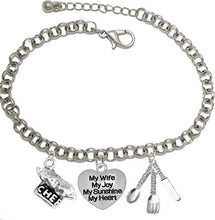 Cooking Jewelry, My Wife, My Joy, My Sunshine, My Heart, Chef Hat, Silverware, Adjustable Bracelet, Hypoallergenic, Safe-Nickel, Lead, Cadmium Free
