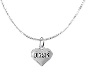 Big Sis Heart Charm Necklace Hypoallergenic, Adjustable, Safe, Nickel, Lead & Cadmium Free!