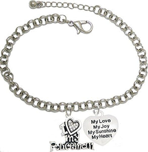 Policeman's, I Love My Policeman, My Love, My Joy, Adjustable Rolo Chain Bracelet, Hypoallergenic, Safe-Nickel, Lead, Free