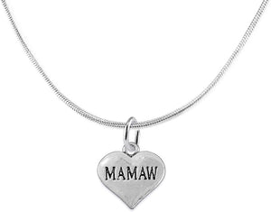 Mamaw Heart Charm Necklace Hypoallergenic, Adjustable, Safe, Nickel, Lead & Cadmium Free!