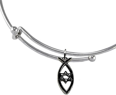 Messianic Christian Black Anodized Fish, Star Of David On Adjustable Wire Bracelet. If you do not believe that this jewelry is beautiful when you receive it, simply return it for a full refund., Large, Silver, Carnelian