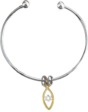 Messianic Christian Fish In 14KT Goldtone, Silvertone Star Of David Adjustable Bracelet. If you do not believe that this jewelry is beautiful when you receive it, simply return it for a full refund., Large, Silver, Carnelian