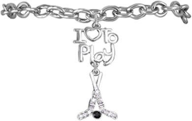 Ice Hockey I Love To Play Hockey Charm Stretch Bracelet Adjustable-Hypoallergenic Nickel, Lead, Cadmium Free
