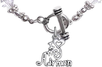 Air Force, I Love My Airman, Clear Crystal Bracelet Hypoallergenic, Safe-Nickel, Lead, Cadmium Free