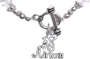 Air Force, I Love My Airman, Clear Crystal Bracelet Hypoallergenic, Safe-Nickel, Lead, Cadmium Free