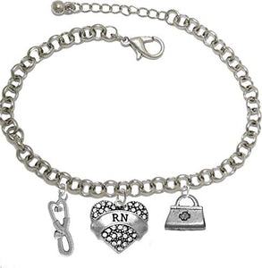 RN, Nurse, Adjustable Charm Bracelet, Hypoallergenic, Safe-Nickel, Lead, Free