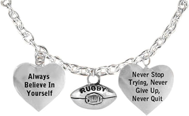 The, Rugby Never Give Up, Never Quit Hypoallergenic Adjustable Bracelet, Safe-Nickel, Lead Free