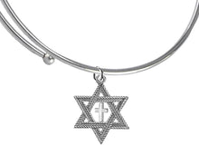 Messianic, Christian, Jewish Antique Silvertone Star Of David, Polished Cross, Adjustable Miracle Wire Bracelet, Will Fit Everyone, Hypoallergenic-Safe, No Nickel, Lead, Cadmium In The Metal