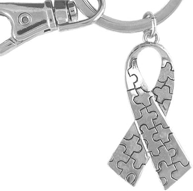 Autism Puzzle Ribbon Key Chain, Hypoallergenic Adjustable Necklace. Nickel and Lead Free