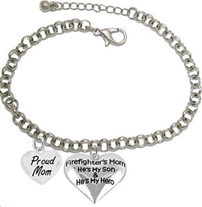 Firefighter, Proud Mom, My Son is My Hero Adjustable Bracelet, Hypoallergenic, Safe-Nickel, Lead, Cadmium Free